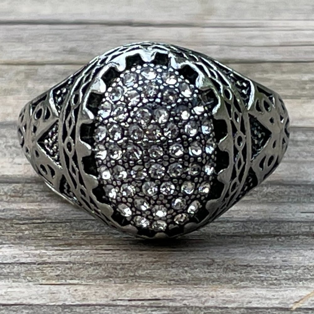Men Rings Silver Tone Crystal Accents Fashion Jewe